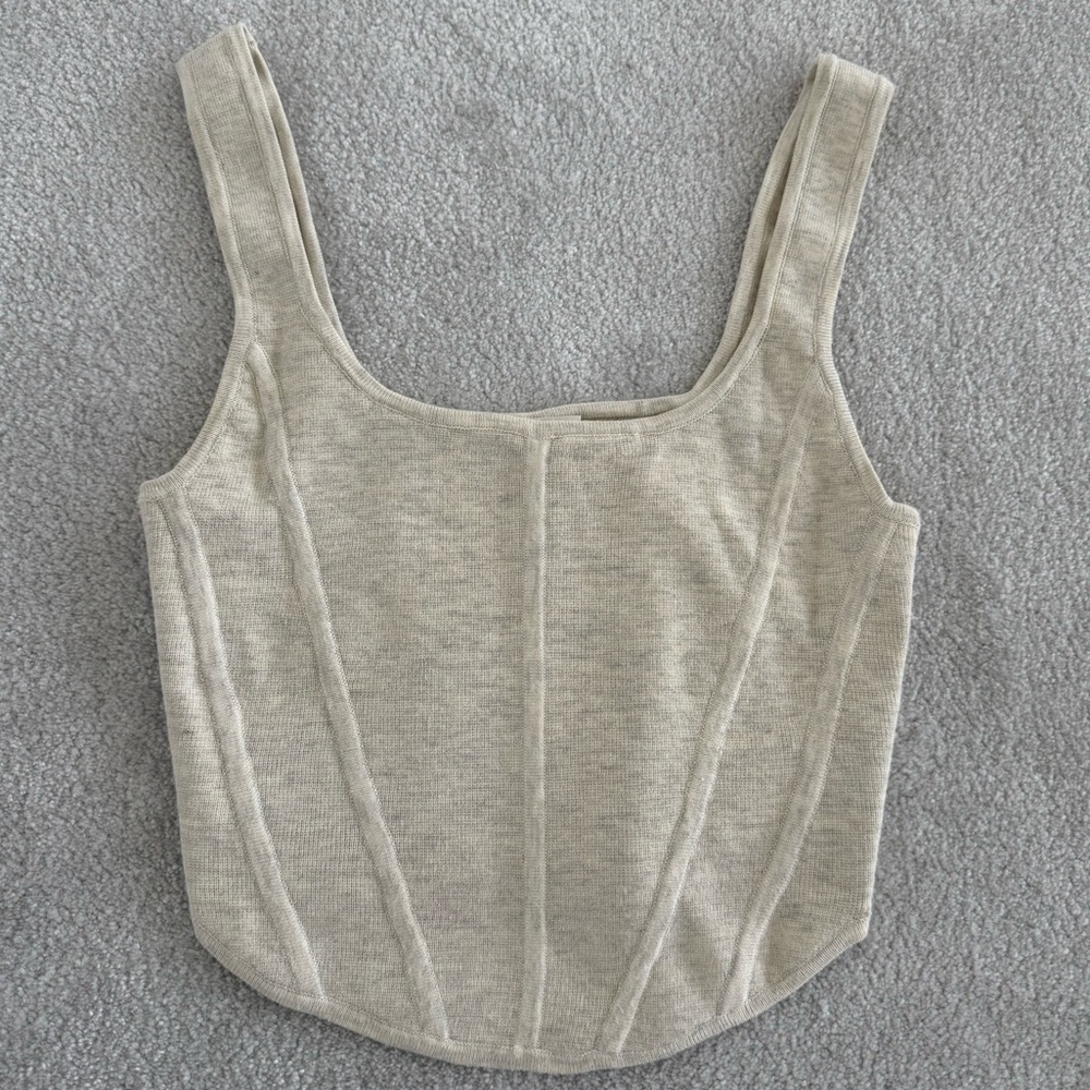 Aritzia Wilfred Cropped Corset Tank Top Heathered Oatmeal Cream Size S - Picture 2 of 5